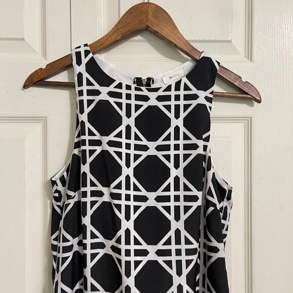 Everly Womens Black White Geometric Stripe Sleeveless Career Shift Dress Medium - Picture 4 of 7